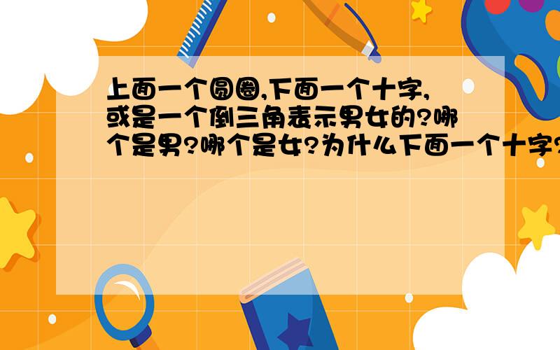 上面一个圆圈,下面一个十字,或是一个倒三角表示男女的?哪个是男?哪个是女?为什么下面一个十字?或是倒三角?