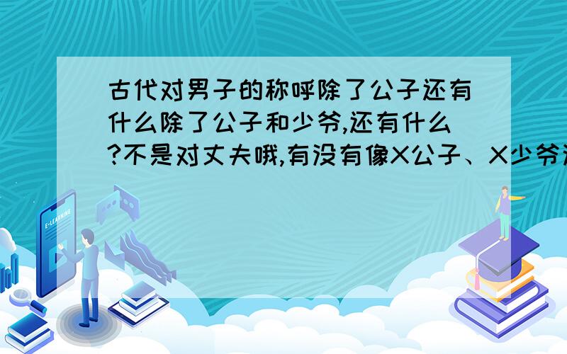 古代对男子的称呼除了公子还有什么除了公子和少爷,还有什么?不是对丈夫哦,有没有像X公子、X少爷这样谁都可以叫的称呼?最好是对一般人家的儿子.