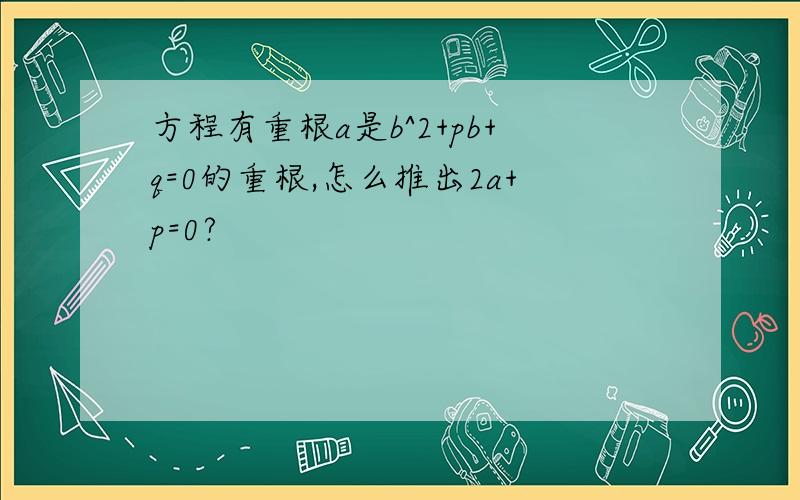 方程有重根a是b^2+pb+q=0的重根,怎么推出2a+p=0?