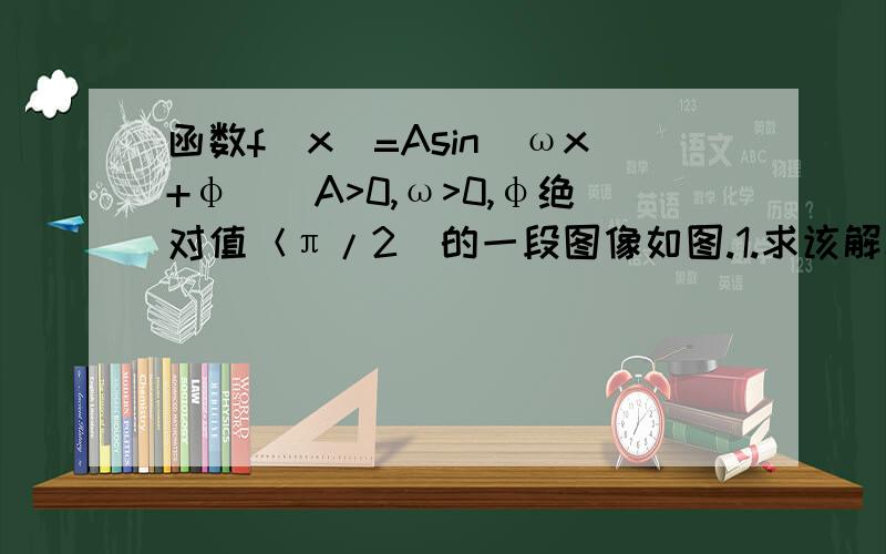 函数f（x）=Asin（ωx+φ）（A>0,ω>0,φ绝对值＜π/2）的一段图像如图.1.求该解析式2.求出单调减区间,指出最大值及最大值集合.