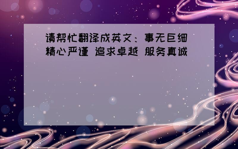 请帮忙翻译成英文：事无巨细 精心严谨 追求卓越 服务真诚