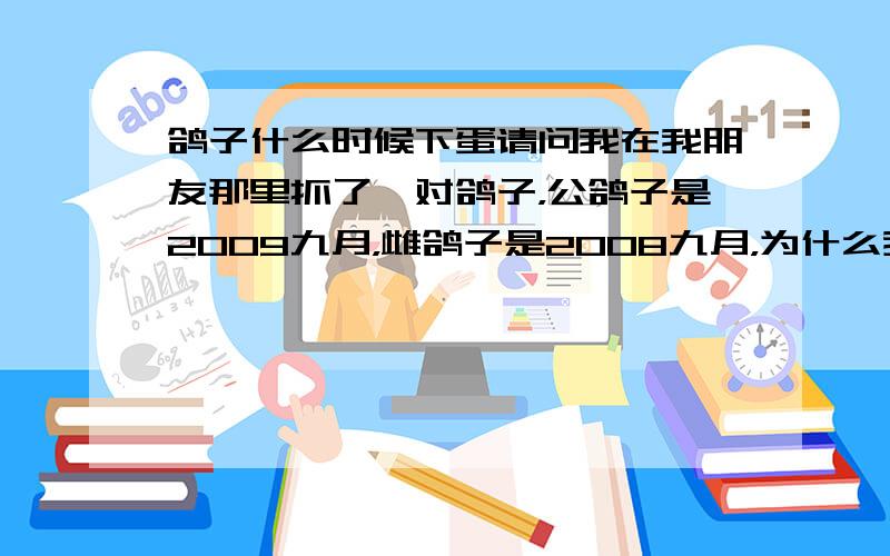 鸽子什么时候下蛋请问我在我朋友那里抓了一对鸽子，公鸽子是2009九月，雌鸽子是2008九月，为什么我养了办个月了就是不下蛋呢？每次都是公鸽子蹲在窝里，有时候还啄雌鸽子的眼睛（是