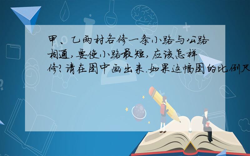 甲、乙两村各修一条小路与公路相通,要使小路最短,应该怎样修?请在图中画出来.如果这幅图的比例尺是1：:20000,那么从甲村到公路的小路实际长是多少米?