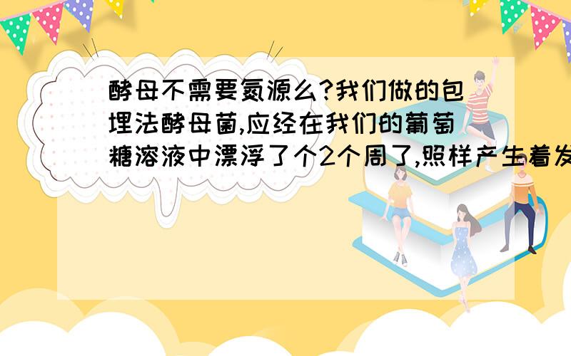 酵母不需要氮源么?我们做的包埋法酵母菌,应经在我们的葡萄糖溶液中漂浮了个2个周了,照样产生着发面的味道,但按理讲葡萄糖溶液里没有氮源吧?它怎么活的?