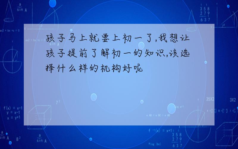 孩子马上就要上初一了,我想让孩子提前了解初一的知识,该选择什么样的机构好呢