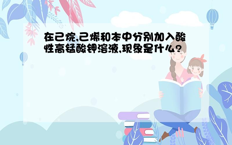 在己烷,己烯和本中分别加入酸性高锰酸钾溶液,现象是什么?