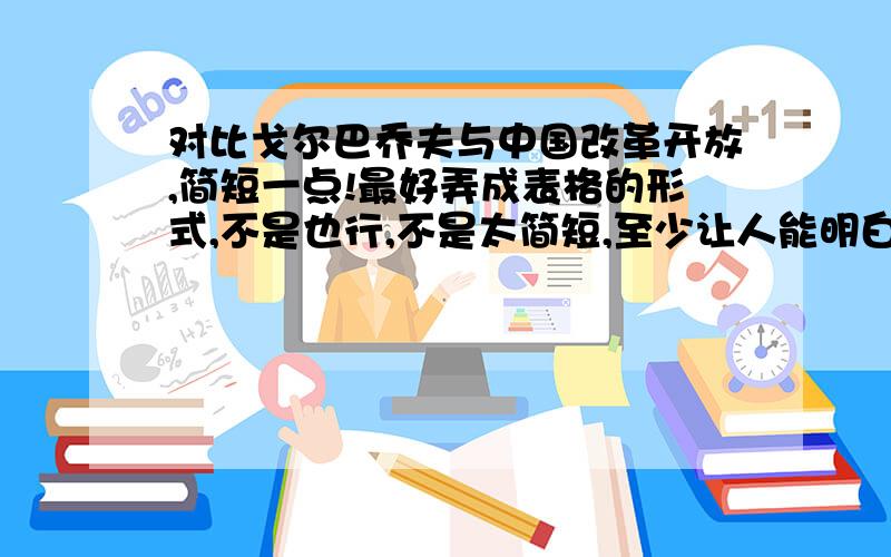 对比戈尔巴乔夫与中国改革开放,简短一点!最好弄成表格的形式,不是也行,不是太简短,至少让人能明白.