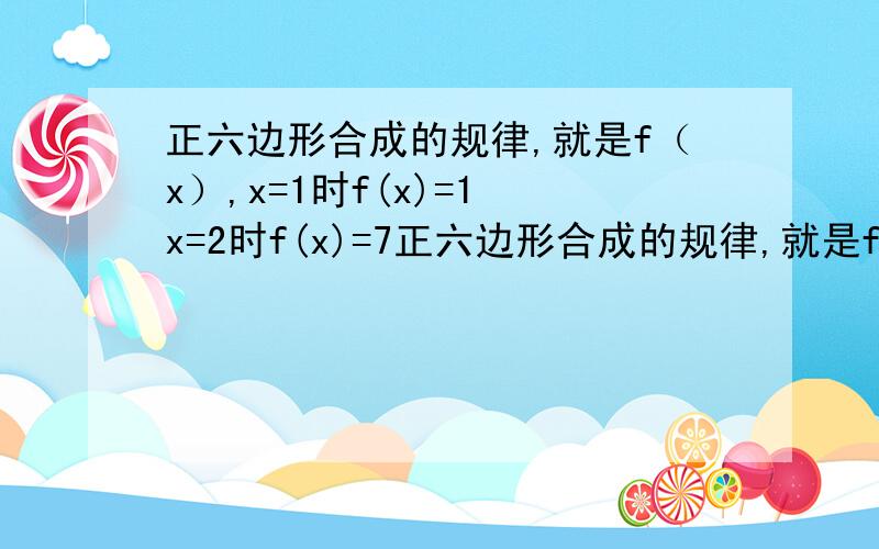 正六边形合成的规律,就是f（x）,x=1时f(x)=1 x=2时f(x)=7正六边形合成的规律,就是f（x）,x=1时f(x)=1         x=2时f(x)=7      .就是如图一直扩大下去的规律.