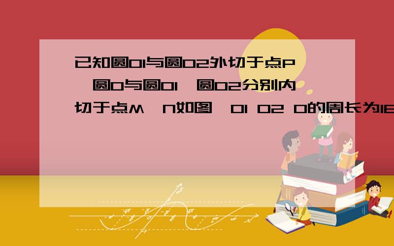 已知圆O1与圆O2外切于点P,圆O与圆O1,圆O2分别内切于点M,N如图△O1 O2 O的周长为18cm 求圆O的周长