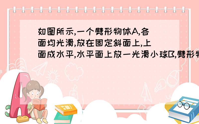 如图所示,一个劈形物体A,各面均光滑,放在固定斜面上,上面成水平,水平面上放一光滑小球B,劈形物体从静开始释放,则小球在碰到斜面前的运动轨迹是（ ）A沿斜面向下的直线              B竖直