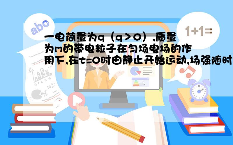 一电荷量为q（q＞0）,质量为m的带电粒子在匀场电场的作用下,在t=0时由静止开始运动,场强随时间的变化的规律如图所示,不计重力,求t=0到t=T的时间隔内（1）粒子位移的大小和方向.（2）粒子