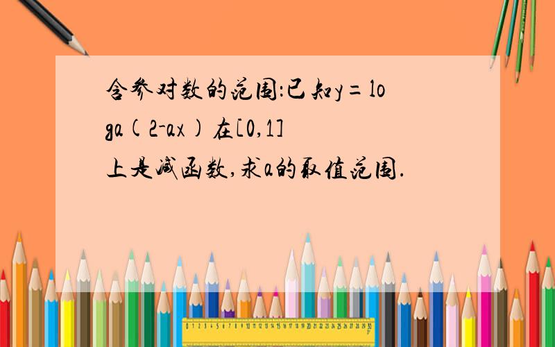 含参对数的范围：已知y=loga(2-ax)在[0,1]上是减函数,求a的取值范围.