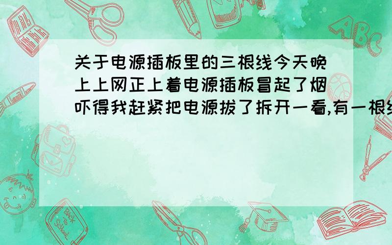 关于电源插板里的三根线今天晚上上网正上着电源插板冒起了烟吓得我赶紧把电源拔了拆开一看,有一根线和保险丝两头的金属壳碰到了一起我的插板总线里有三根线,两根连着那个开关的装