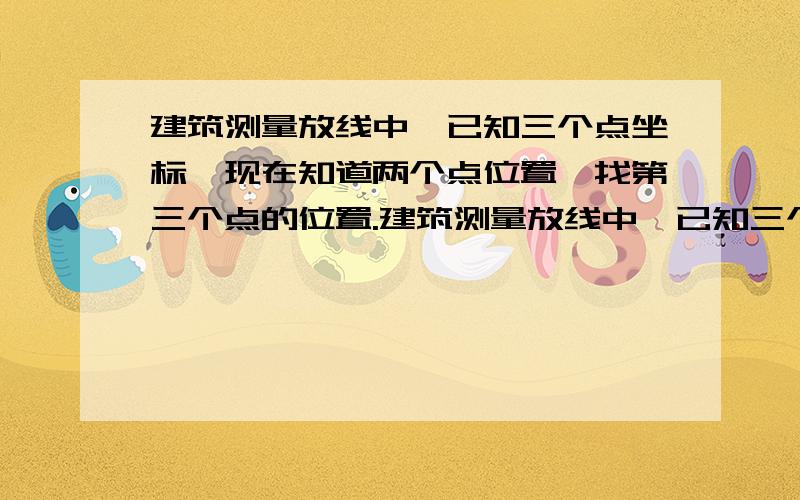 建筑测量放线中,已知三个点坐标,现在知道两个点位置,找第三个点的位置.建筑测量放线中,已知三个点坐标,现在知道两个点位置,如何利用经纬仪和水准仪找到第三个点的位置呢.