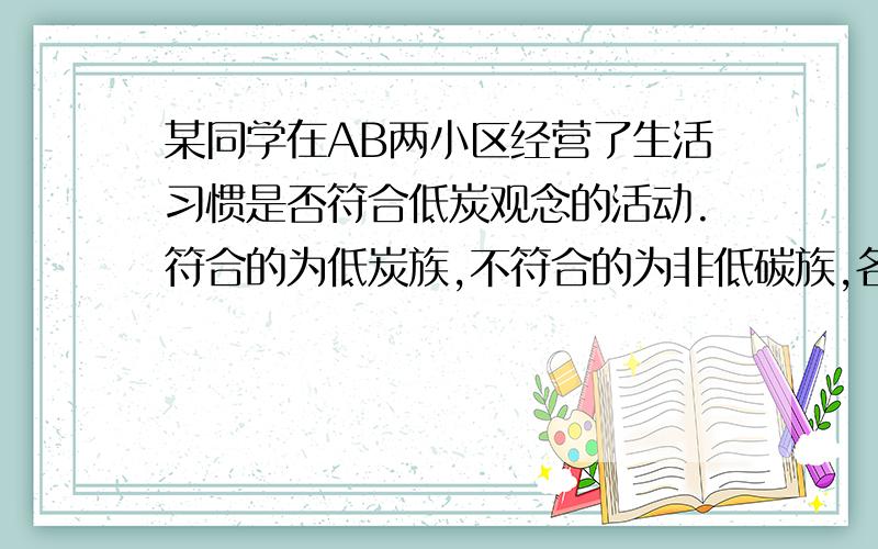 某同学在AB两小区经营了生活习惯是否符合低炭观念的活动.符合的为低炭族,不符合的为非低碳族,各小区中,两族人数与小区总人数比直为,A,低碳,1/2,非低.1/2.B 低 4/5,非低,1/5.如果甲乙来自A小