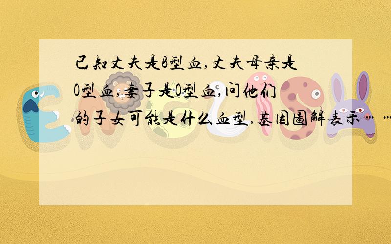 已知丈夫是B型血,丈夫母亲是O型血,妻子是O型血,问他们的子女可能是什么血型,基因图解表示……拜托!