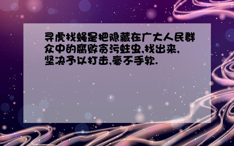 寻虎找蝇是把隐藏在广大人民群众中的腐败贪污蛀虫,找出来,坚决予以打击,毫不手软.