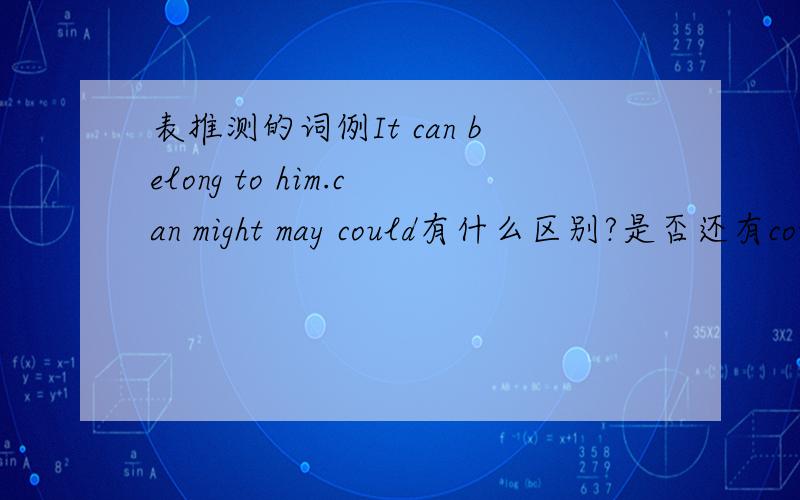 表推测的词例It can belong to him.can might may could有什么区别?是否还有coulden't can't?有什么区别?