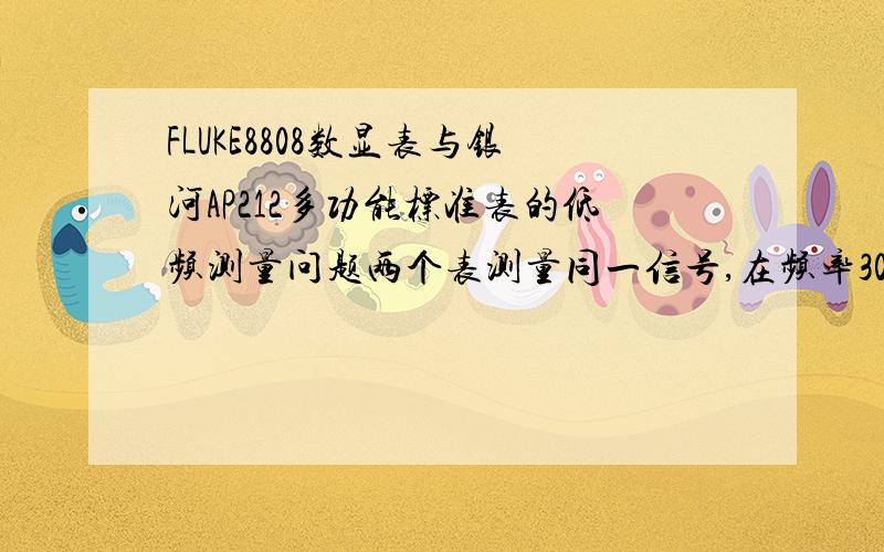 FLUKE8808数显表与银河AP212多功能标准表的低频测量问题两个表测量同一信号,在频率30Hz以上,读数非常接近,并且稳定.频率降低至5Hz左右时,FLUKE8808读数波动较大,AP212读数稳定,到底是实际信号波