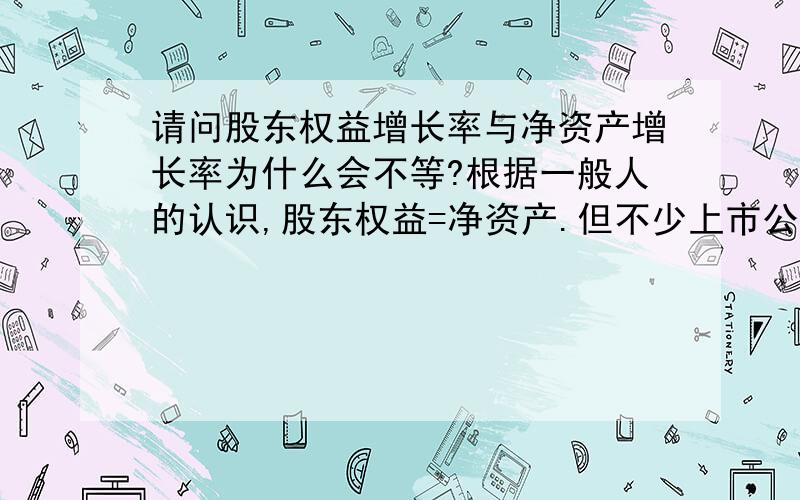 请问股东权益增长率与净资产增长率为什么会不等?根据一般人的认识,股东权益=净资产.但不少上市公司报表中“股东权益增长率”与“净资产增长率”却不相等.以万科为例,2006年股东权益增