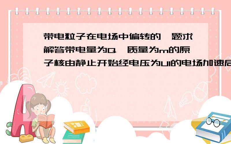 带电粒子在电场中偏转的一题求解答带电量为Q,质量为m的原子核由静止开始经电压为U1的电场加速后进入一个平行板电容器,进入时速度和电容器中的场强方向垂直.已知：电容器的极板长为L,