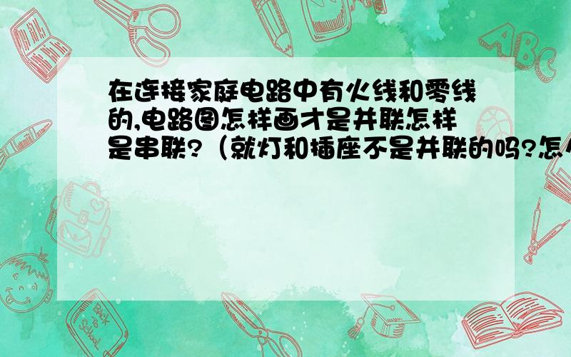 在连接家庭电路中有火线和零线的,电路图怎样画才是并联怎样是串联?（就灯和插座不是并联的吗?怎么画?）