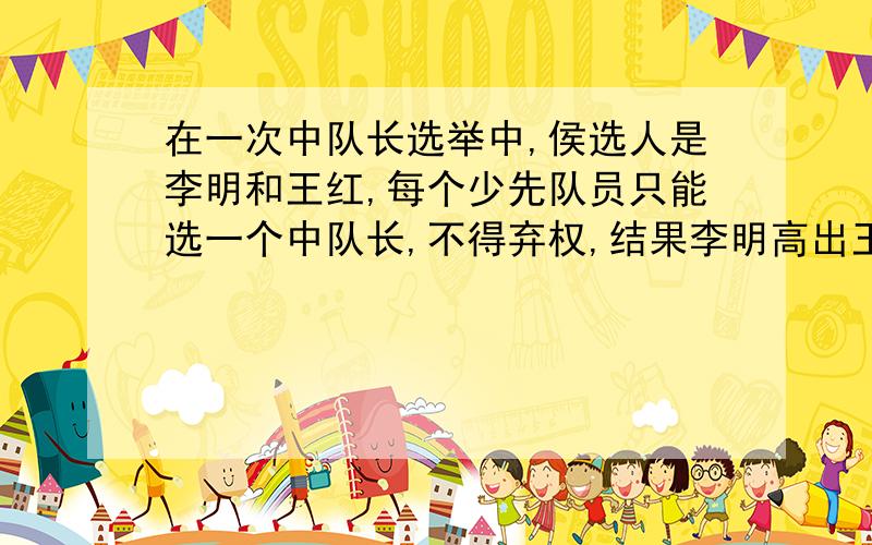 在一次中队长选举中,侯选人是李明和王红,每个少先队员只能选一个中队长,不得弃权,结果李明高出王红30%的票当选,事后,王红说：“如果有5人该选我的票,我将以1票优势当选,王红得了多少票