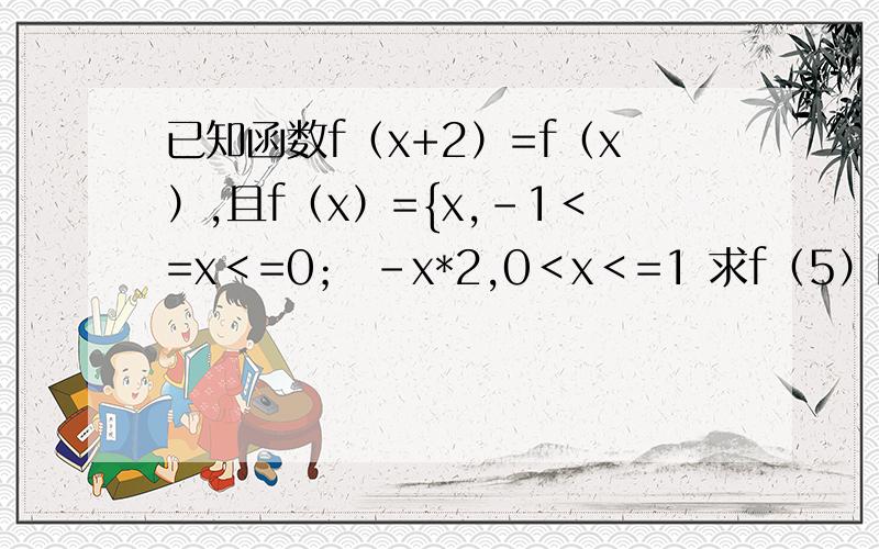 已知函数f（x+2）=f（x）,且f（x）={x,-1＜=x＜=0； -x*2,0＜x＜=1 求f（5）的值 急