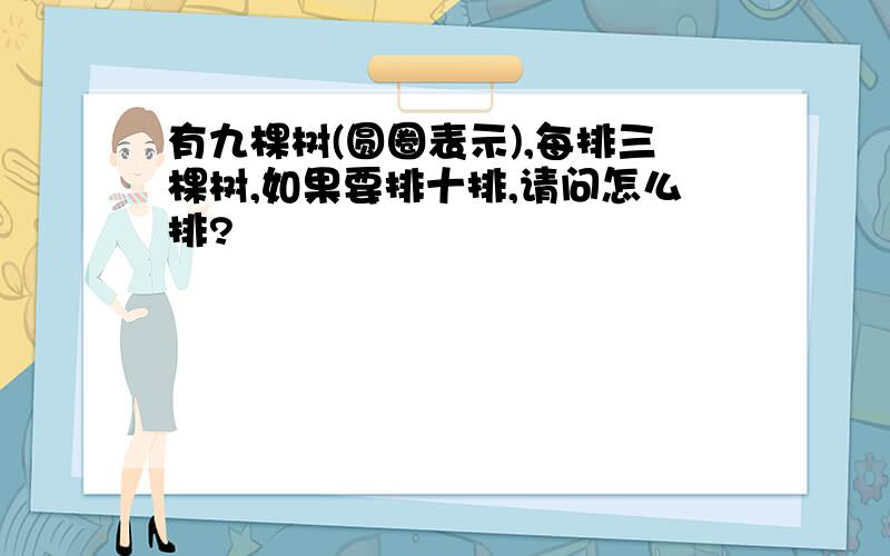 有九棵树(圆圈表示),每排三棵树,如果要排十排,请问怎么排?