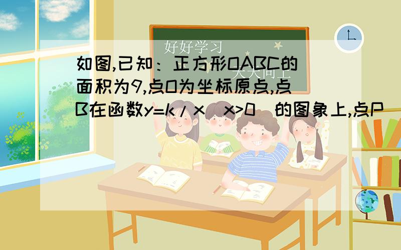 如图,已知：正方形OABC的面积为9,点O为坐标原点,点B在函数y=k/x（x>0）的图象上,点P（m、n）是函数y=k/x（x>0）图象上的一个动点,过点P分别作x轴、y轴的垂线,垂足分别为E、F,并设两个四边形OEPF