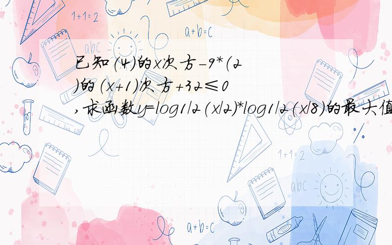 已知(4)的x次方-9*（2）的（x+1)次方+32≤0,求函数y=log1/2(x/2)*log1/2(x/8)的最大值与最小值.