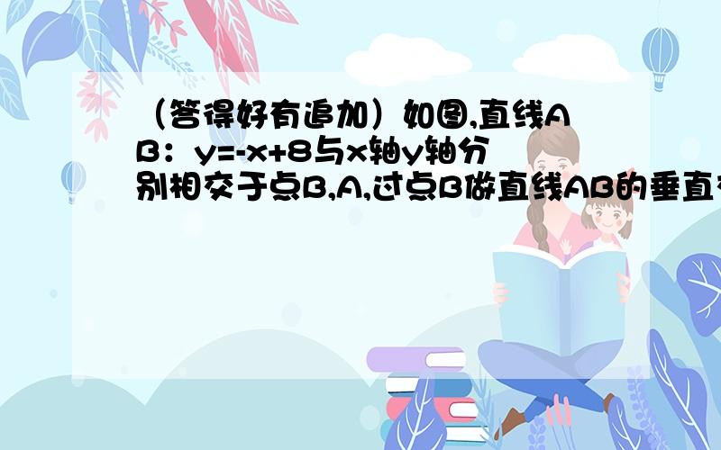 （答得好有追加）如图,直线AB：y=-x+8与x轴y轴分别相交于点B,A,过点B做直线AB的垂直交y轴于点D.求BD两点确定的直线解析式.