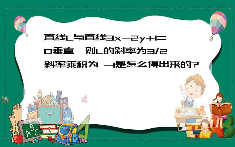 直线L与直线3x-2y+1=0垂直,则L的斜率为3/2,斜率乘积为 -1是怎么得出来的?