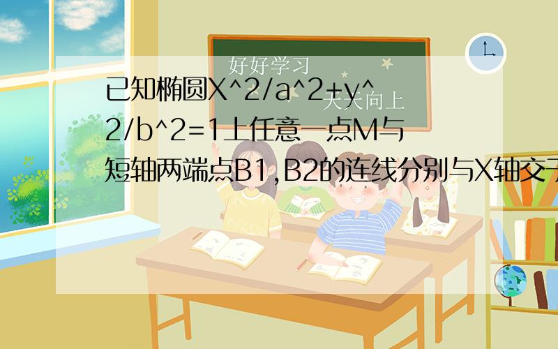 已知椭圆X^2/a^2+y^2/b^2=1上任意一点M与短轴两端点B1,B2的连线分别与X轴交于P,Q两点,O为椭圆的中心.(除短轴端点外) 求证1OP1*1OQ1为定值