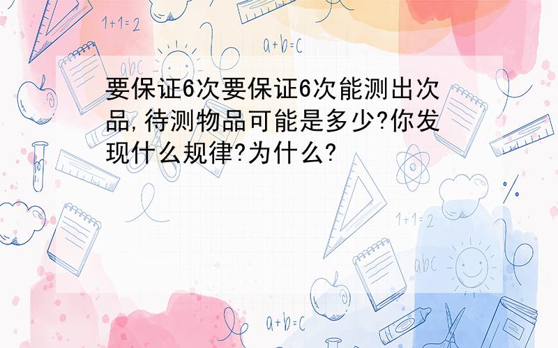 要保证6次要保证6次能测出次品,待测物品可能是多少?你发现什么规律?为什么?