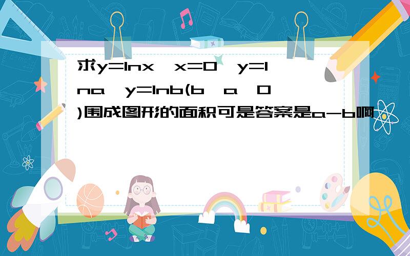 求y=Inx,x=0,y=Ina,y=Inb(b>a>0)围成图形的面积可是答案是a-b啊