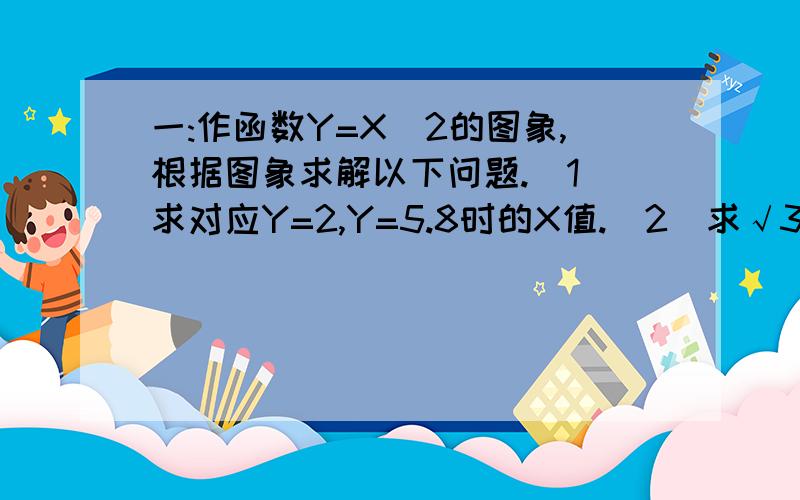 一:作函数Y=X＾2的图象,根据图象求解以下问题.(1)求对应Y=2,Y=5.8时的X值.(2)求√3 √8.二:已知偶函数f(x)的定义域为R,且在(－∞,0)上是增函数.试比较f(-3/4)与f(a＾2-a+1)(a∈R)的大小.问:a的大小不确