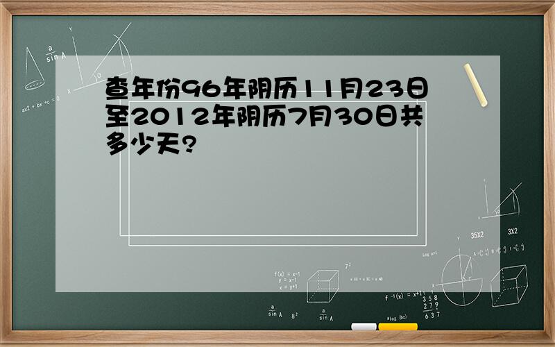 查年份96年阴历11月23日至2012年阴历7月30日共多少天?