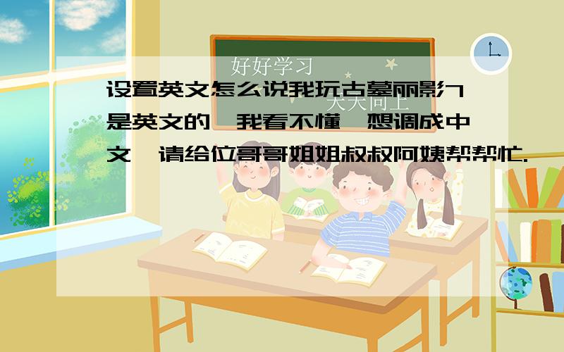 设置英文怎么说我玩古墓丽影7是英文的,我看不懂,想调成中文,请给位哥哥姐姐叔叔阿姨帮帮忙.