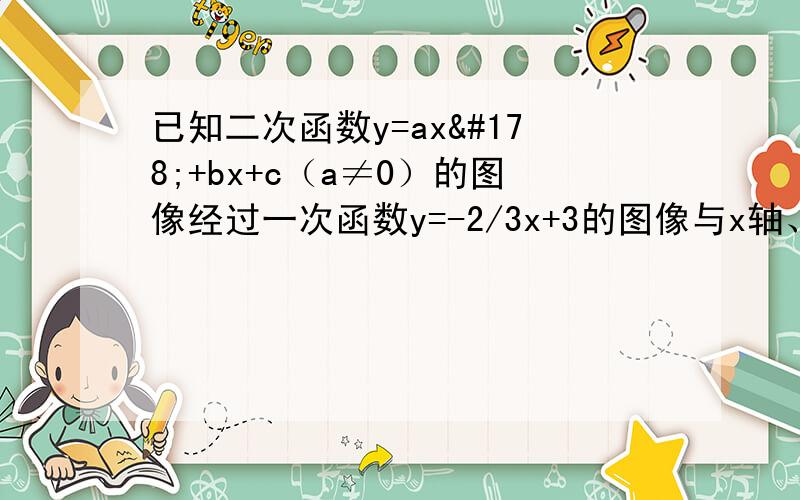 已知二次函数y=ax²+bx+c（a≠0）的图像经过一次函数y=-2/3x+3的图像与x轴、y轴的交点,并经过（1,1）点,求这个函数解析式,并求x为何值时,有最大或最小值,是什么?