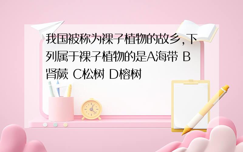 我国被称为裸子植物的故乡,下列属于裸子植物的是A海带 B肾蕨 C松树 D榕树