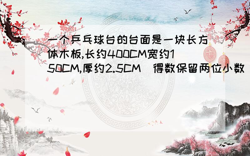 一个乒乓球台的台面是一块长方体木板,长约400CM宽约150CM,厚约2.5CM(得数保留两位小数）给它外表刷上一层绿色的底漆,如果每平方米用漆0.5KG,刷两遍,那么共需绿漆多少千克?