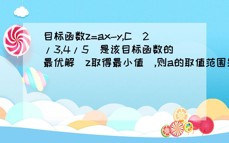 目标函数z=ax-y,C(2/3,4/5)是该目标函数的最优解(z取得最小值）,则a的取值范围是?