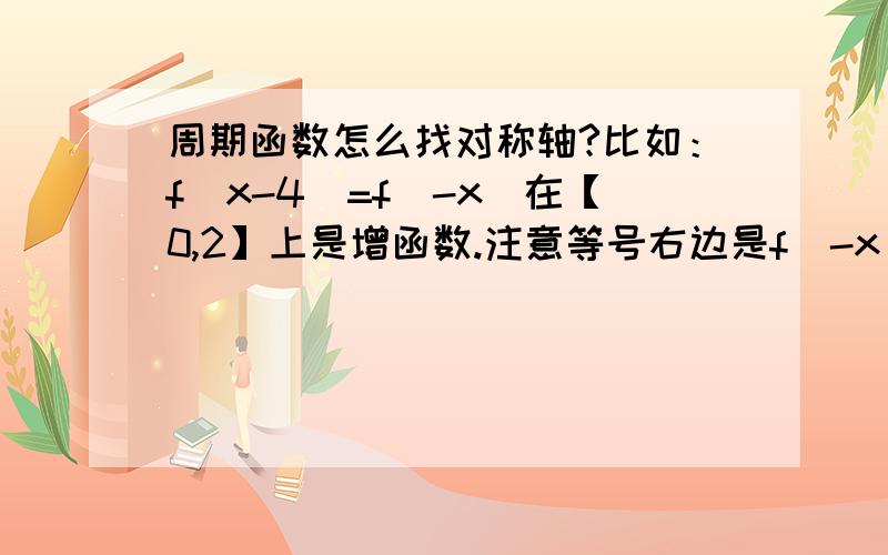 周期函数怎么找对称轴?比如：f(x-4)=f(-x)在【0,2】上是增函数.注意等号右边是f(-x).我老师求对称轴的方法是：把(x-4)和(-x)相加后除以2得到-2,然后知道-2就是这个周期函数的其中一条对称轴,然