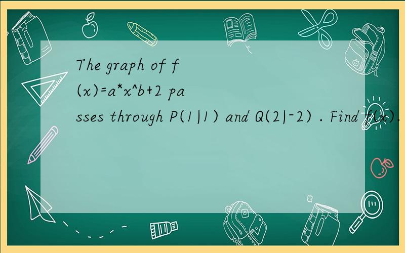 The graph of f(x)=a*x^b+2 passes through P(1|1) and Q(2|-2) . Find f(x). 高三党看不懂,求解答过程.