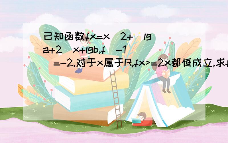 已知函数fx=x^2+(lga+2)x+lgb,f(-1)=-2,对于x属于R,fx>=2x都恒成立,求fx的解析式