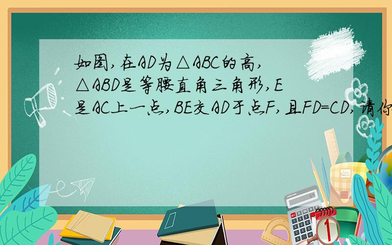 如图,在AD为△ABC的高,△ABD是等腰直角三角形,E是AC上一点,BE交AD于点F,且FD=CD,请你判断AC与BE有什么位置关系?说明你的理由.