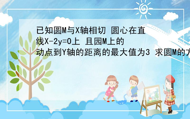 已知圆M与X轴相切 圆心在直线X-2y=0上 且园M上的动点到Y轴的距离的最大值为3 求圆M的方