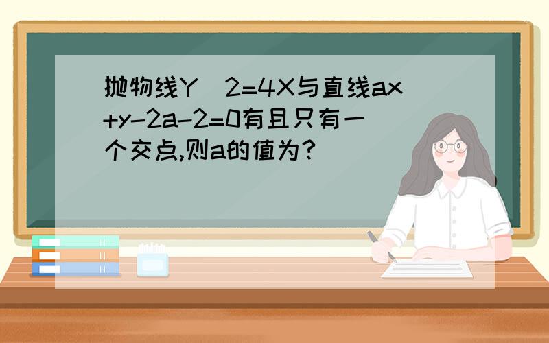 抛物线Y^2=4X与直线ax+y-2a-2=0有且只有一个交点,则a的值为?