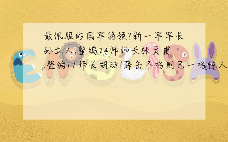 最佩服的国军将领?新一军军长孙立人,整编74师师长张灵甫,整编11师长胡琏!薛岳不鸣则已一鸣惊人~